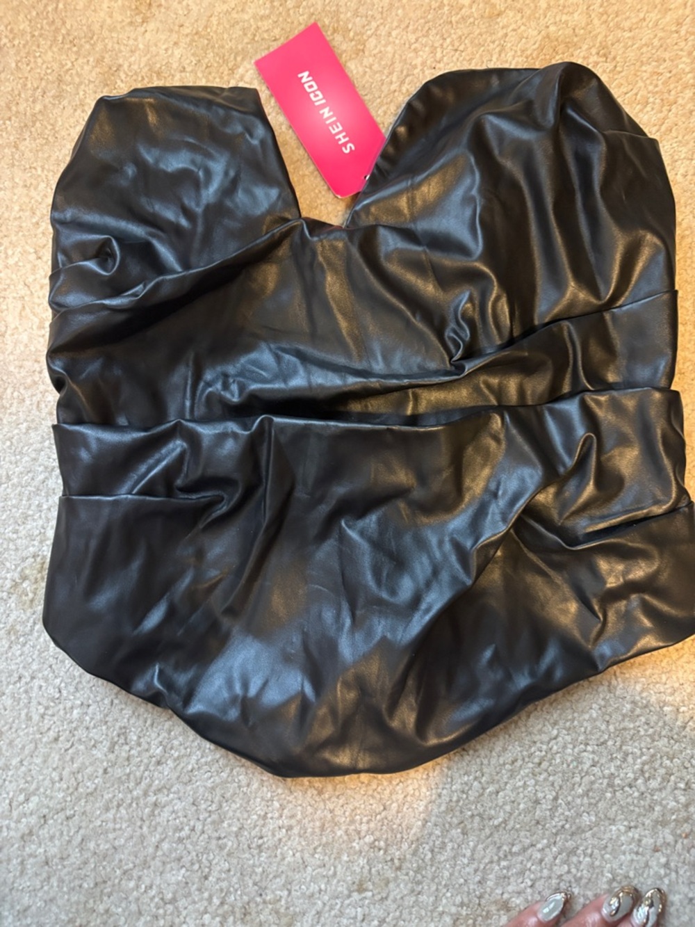 SHEIN Black Faux Leather Strapless Bustier